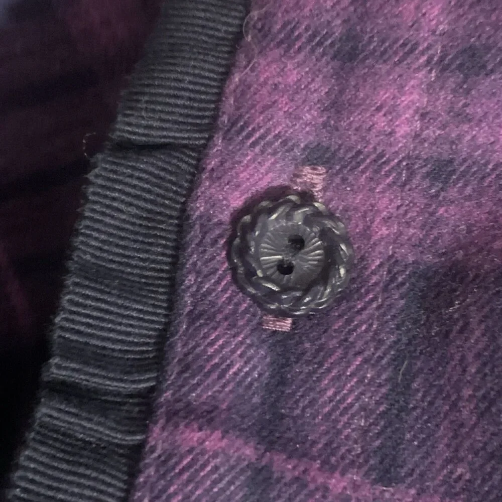 Anna Sui Mini Girls 12Y L Purple Plaid Shirt Dress Butterfly Embroidered Ruffle